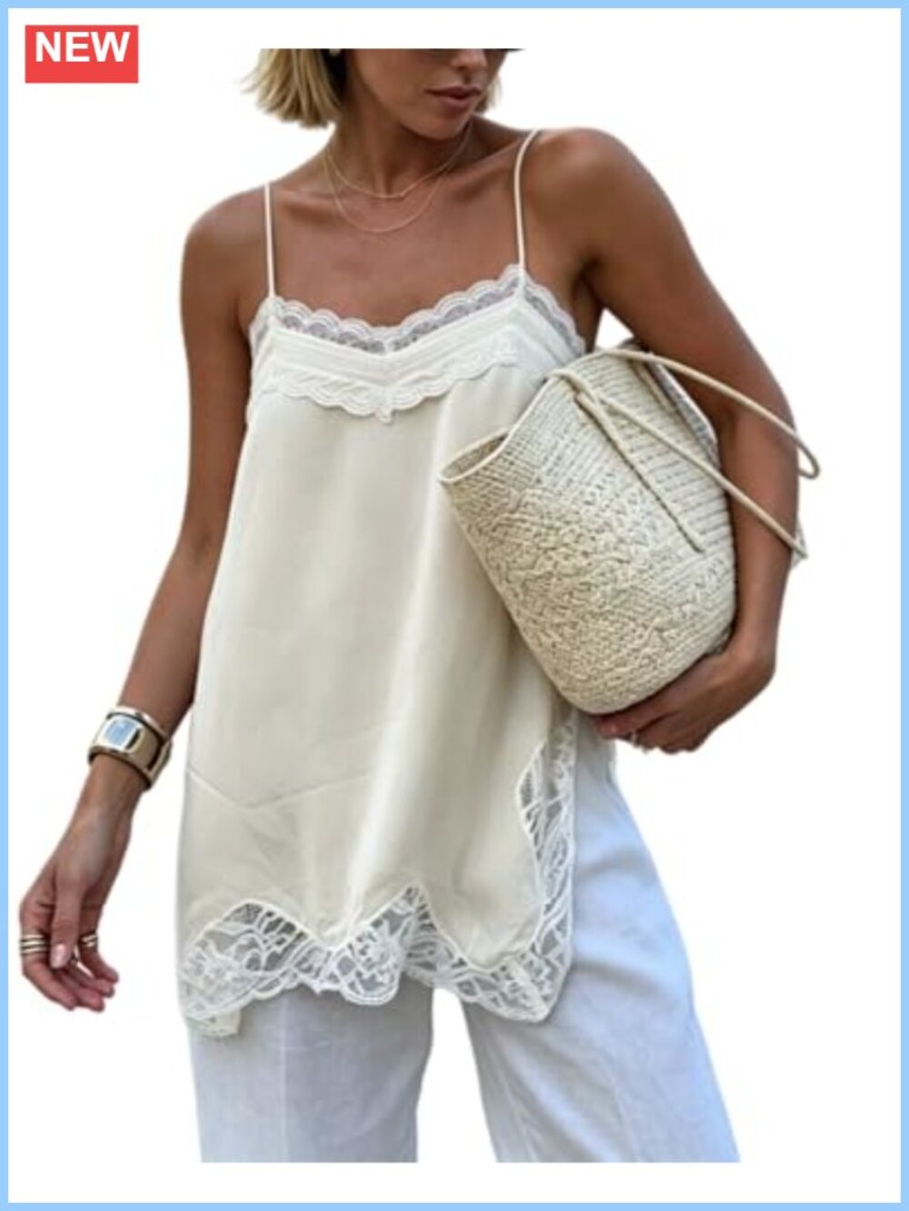 Y2k Women Chiffon Lace Trim Cami Tops Side Split Camisoles Sleeveless V-Neck